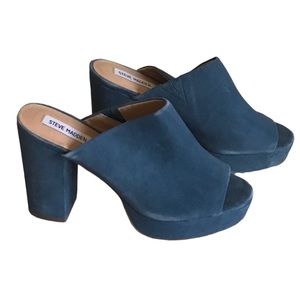 Steve Madden size 9.5 dark teal  blue suede open toe platform mule